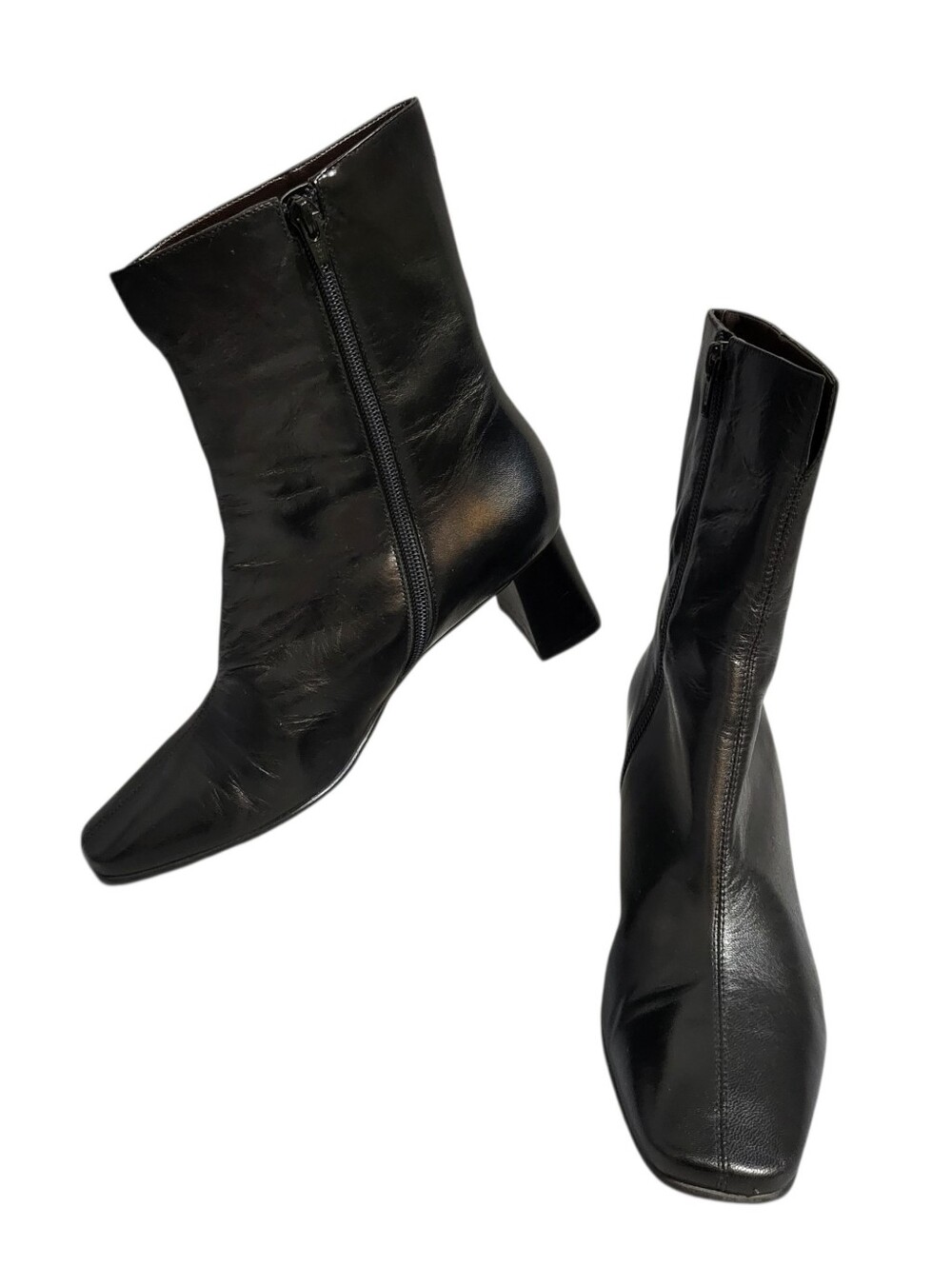 Etienne Aigner Passaic Boots Sz 7.5 M Black Leather Square Toe Minimalist Y2K